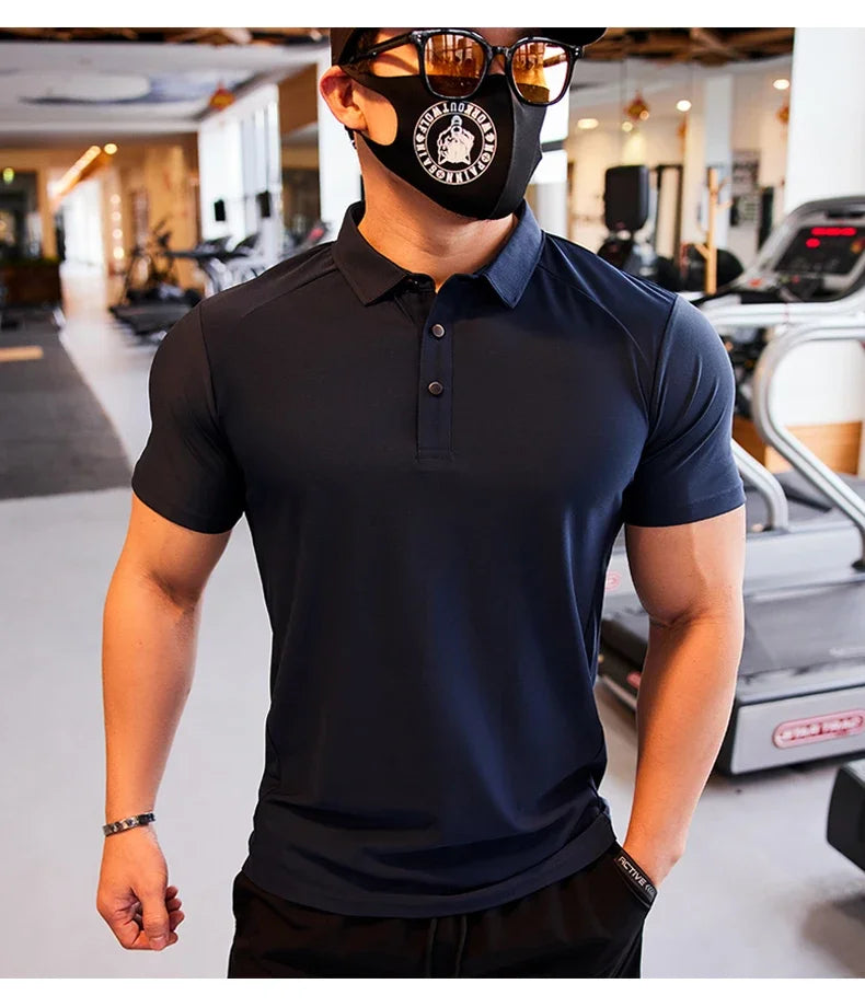 Men's Skinny Fit Sport Polo T-Shirt | Quick Dry Gym & Bodybuilding Tee