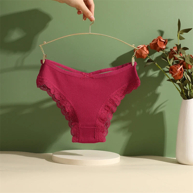 Women's Cotton Panties - 2 Pack Lace Brazilian Briefs Low-Waist