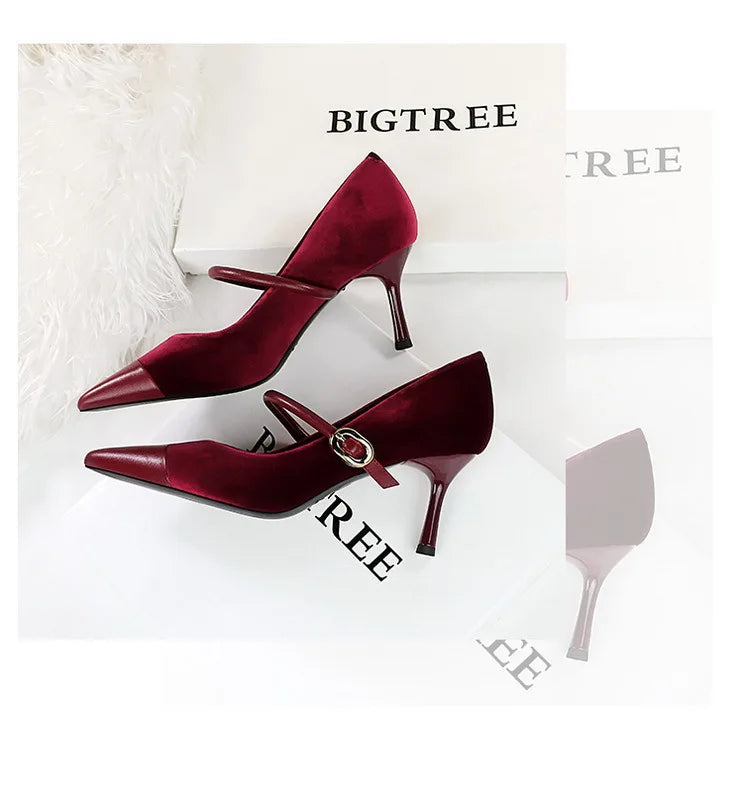 Suede Buckle Design Pumps - Pointed Toe Stilettos Available in 7cm and 10cm Heights