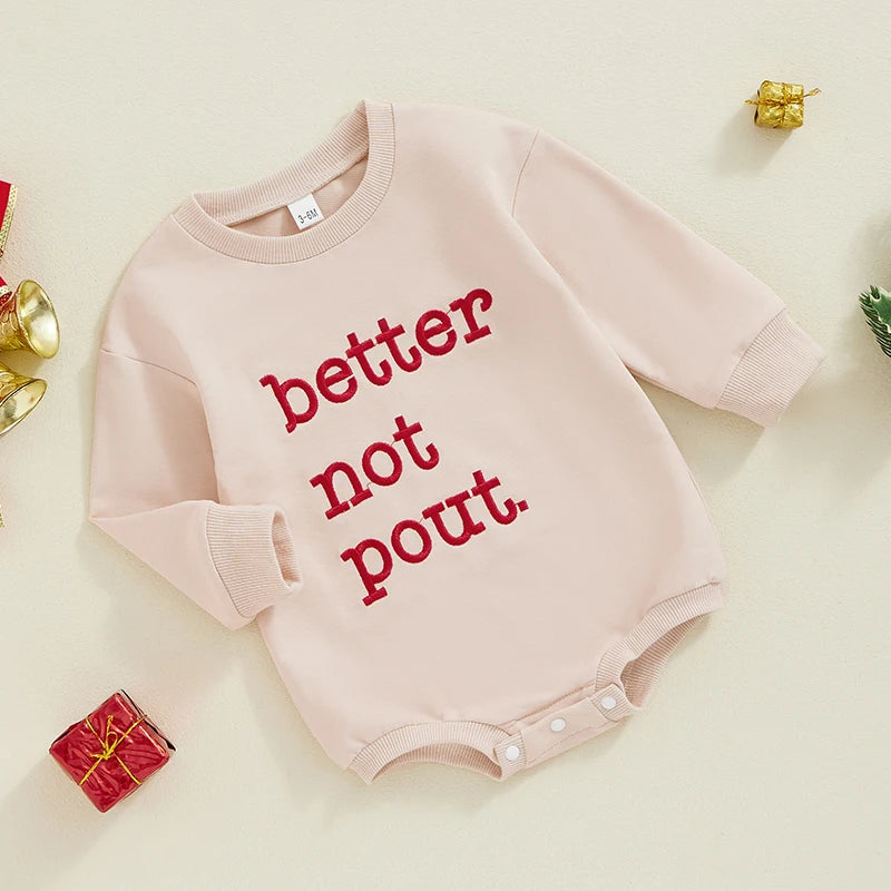 0-18M Baby Girls Bubble Romper Letter Embroidery Round Neck Long Sleeve Sweatshirt Jumpsuit