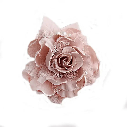 Fabric Lace Rose Flower Brooch - Pearl Corsage Pin for Women