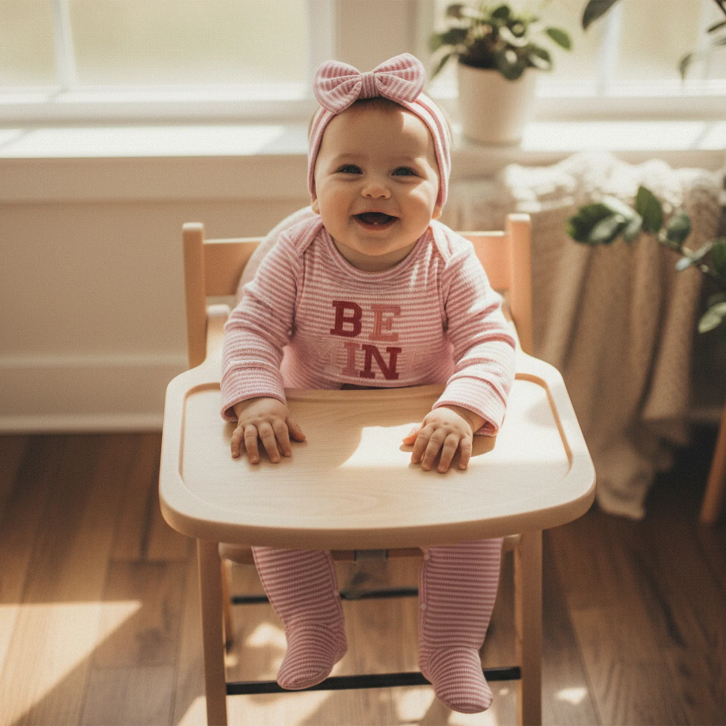 Newborn Baby Romper with Headband - Love Heart Embroidery Stripe Design