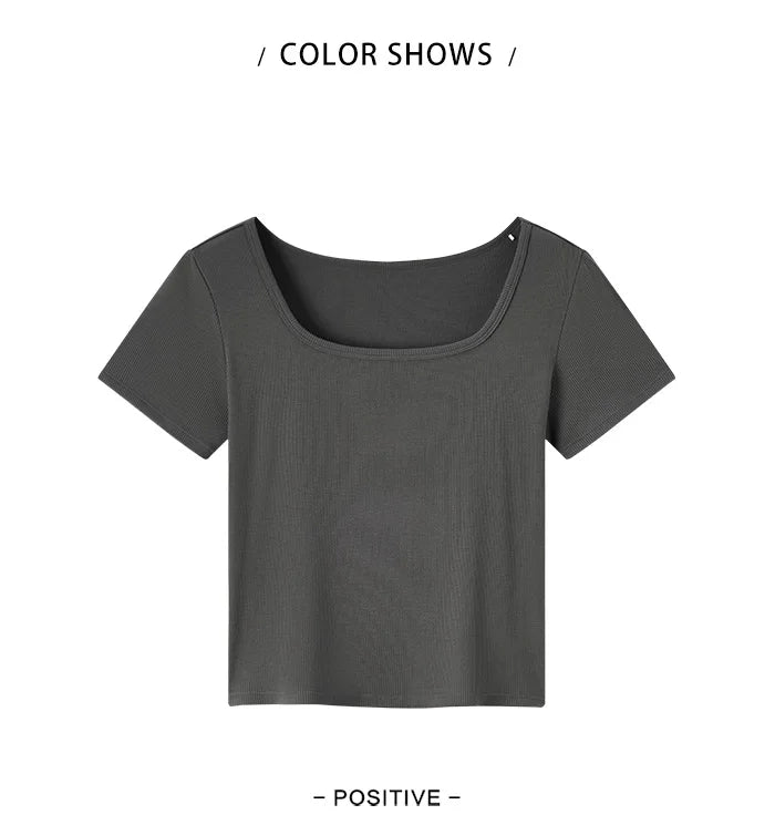Women's Square Neck Short-Sleeved Slim Fit Top - Versatile Layering Piece