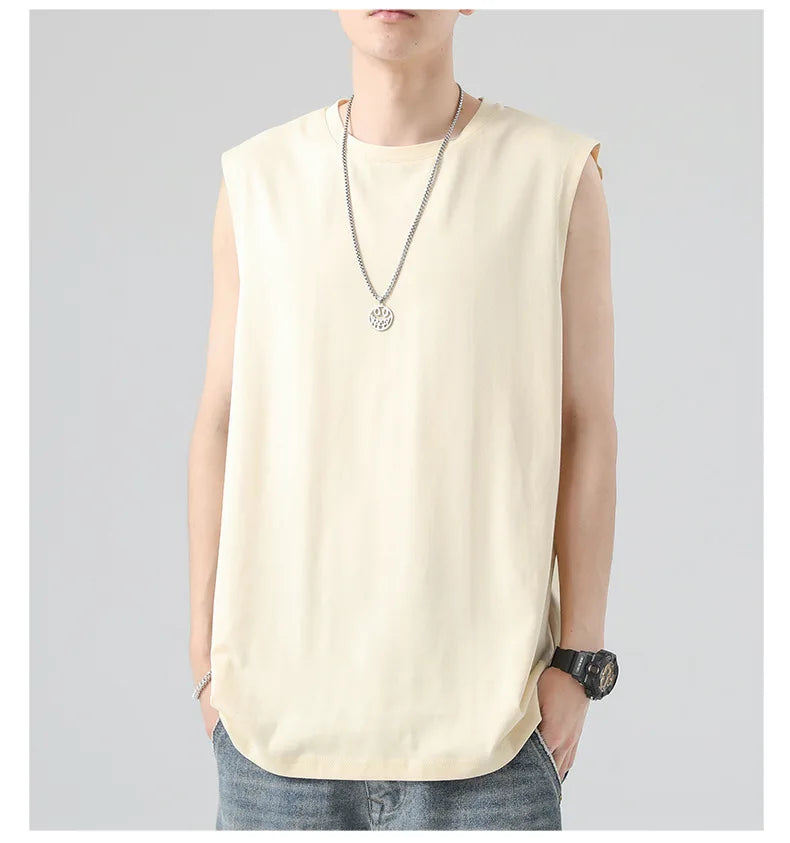 Men's Summer Cotton Sleeveless Loose Vest Sports Comfortable Breathable Round-Neck Tank Top