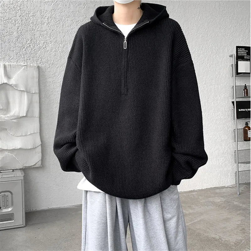 Men's Loose Hooded Knit Pullovers Casual Knitted Sweater