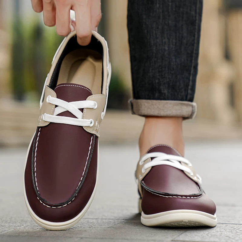 Men's Leather Slip-On Boat Shoes - Breathable Casual Loafers
