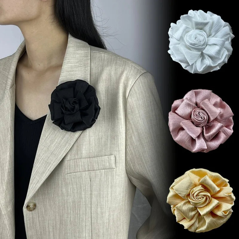 Handmade Fabric Flower Brooch - 11cm Corsage Lapel Pin for Women