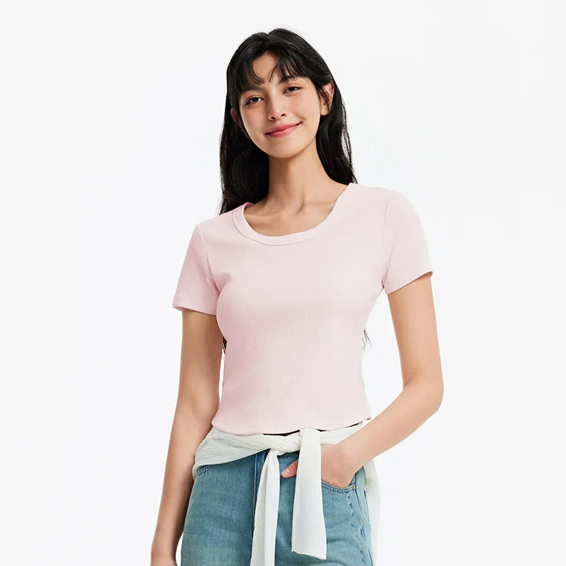 Cooling Fitted Short Sleeve Tee - Summer Round Neck Basic Top