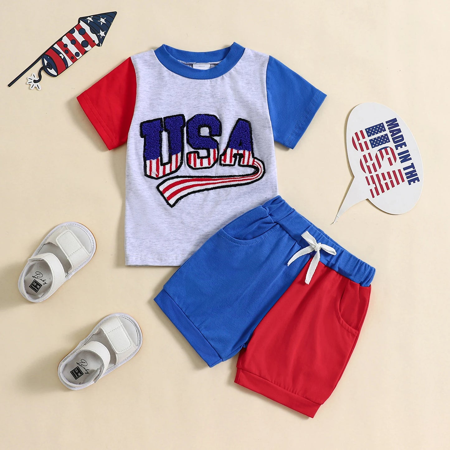 Parent Child Family Matching T-shirt Clothes Set - American Flag Independence Days 0-5Y Short Sleeve Letters Embroidery Top