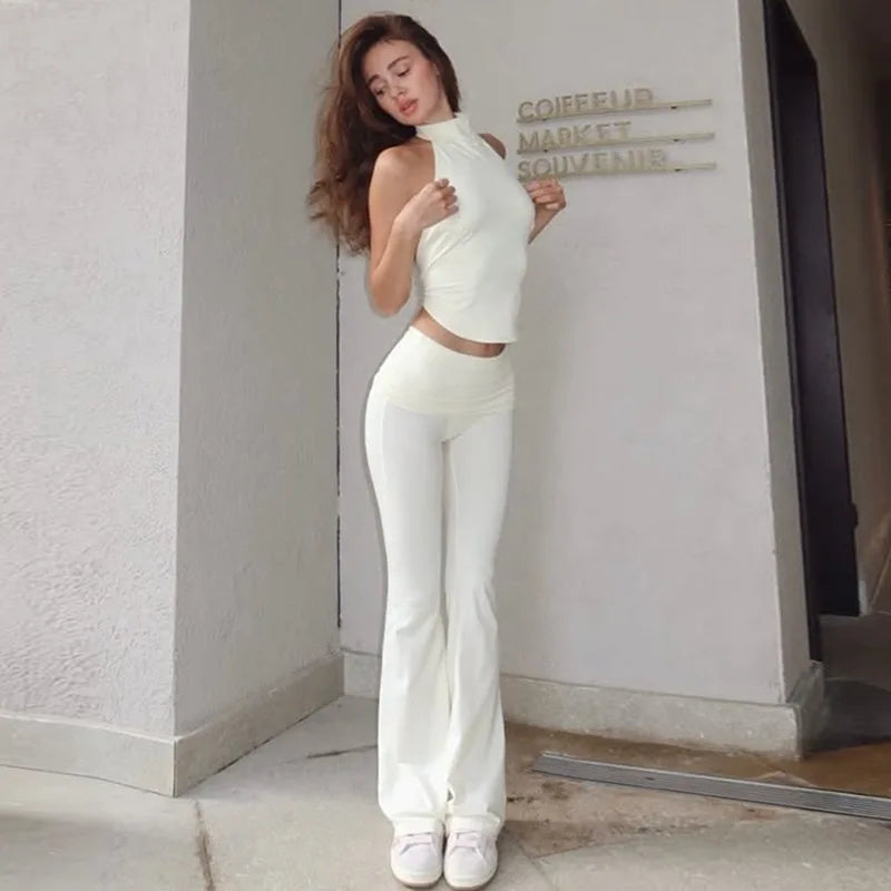 Women's Sleeveless Top & Flare Pant Two-Piece Set - Matching Outfit