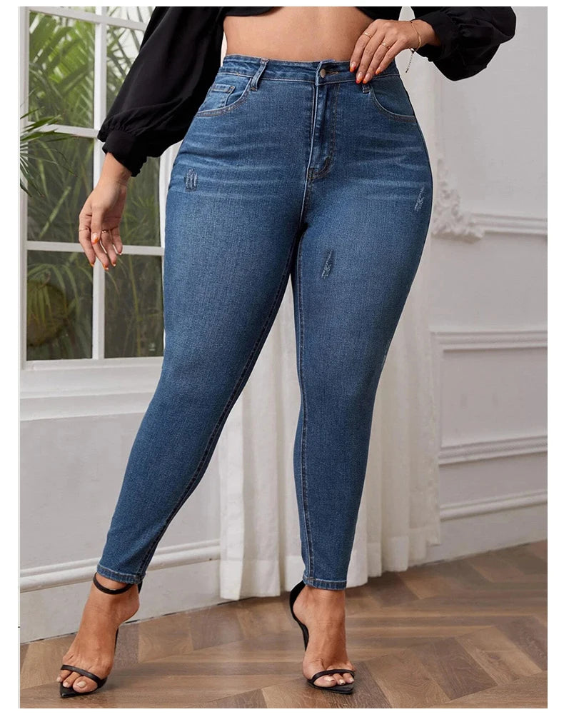 Plus size Jeans - Women full length high waist stretchy stretchy Jeans