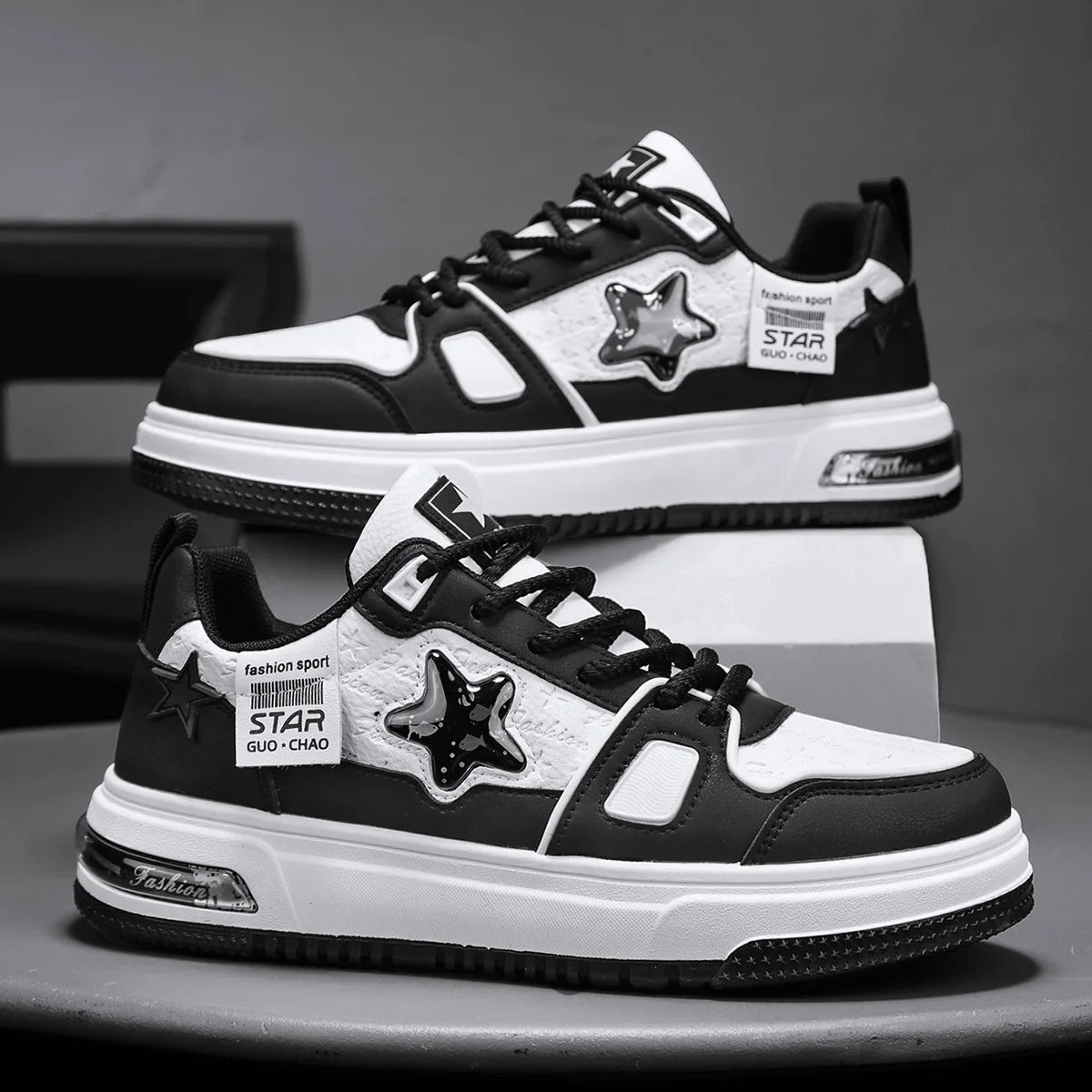 Men's Casual Stars Platform Crystal Fish  Skateboard Sports Sneakers