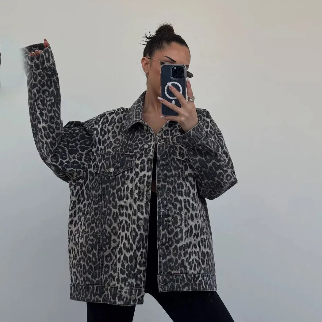 Women's Leopard Print Denim Shirt