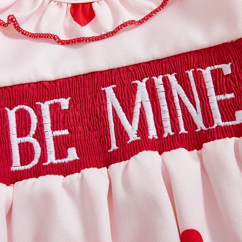 Baby Girls Valentine's Day Romper - Heart Print with Letter Embroidery & Bow (0-24M)