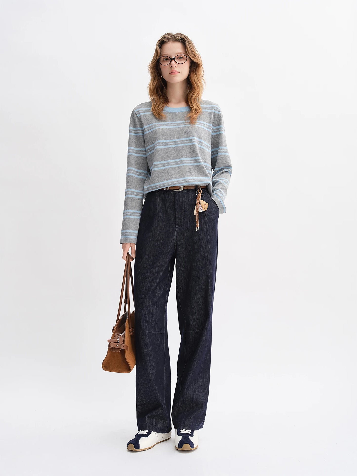 Vintage Wide Leg Jeans - High Waist Stretch Denim with Arc Hem