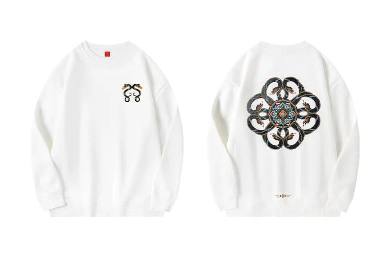 Snake Embroidery Crew Neck Sweater