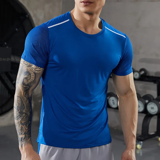 Men's Summer Fitness Breathable Slim Fit Top  Short Sleeve Running Quick Dry Gym T-Shirt