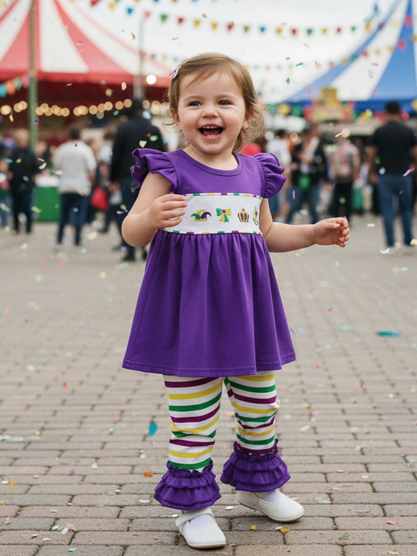 Baby Girls Spring Outfit Set - Ruffle Sleeve Dress Top & Flare Pants (0-3Y)