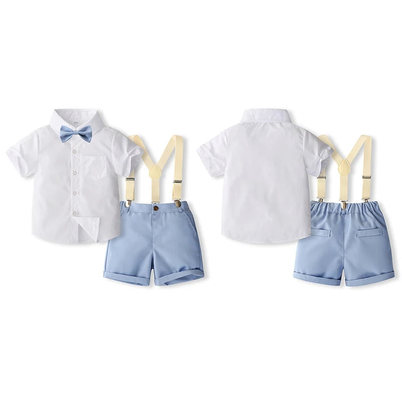 Toddler Boys Gentleman Summer Set - Bowtie Shirt & Suspender Shorts (0-5Y)