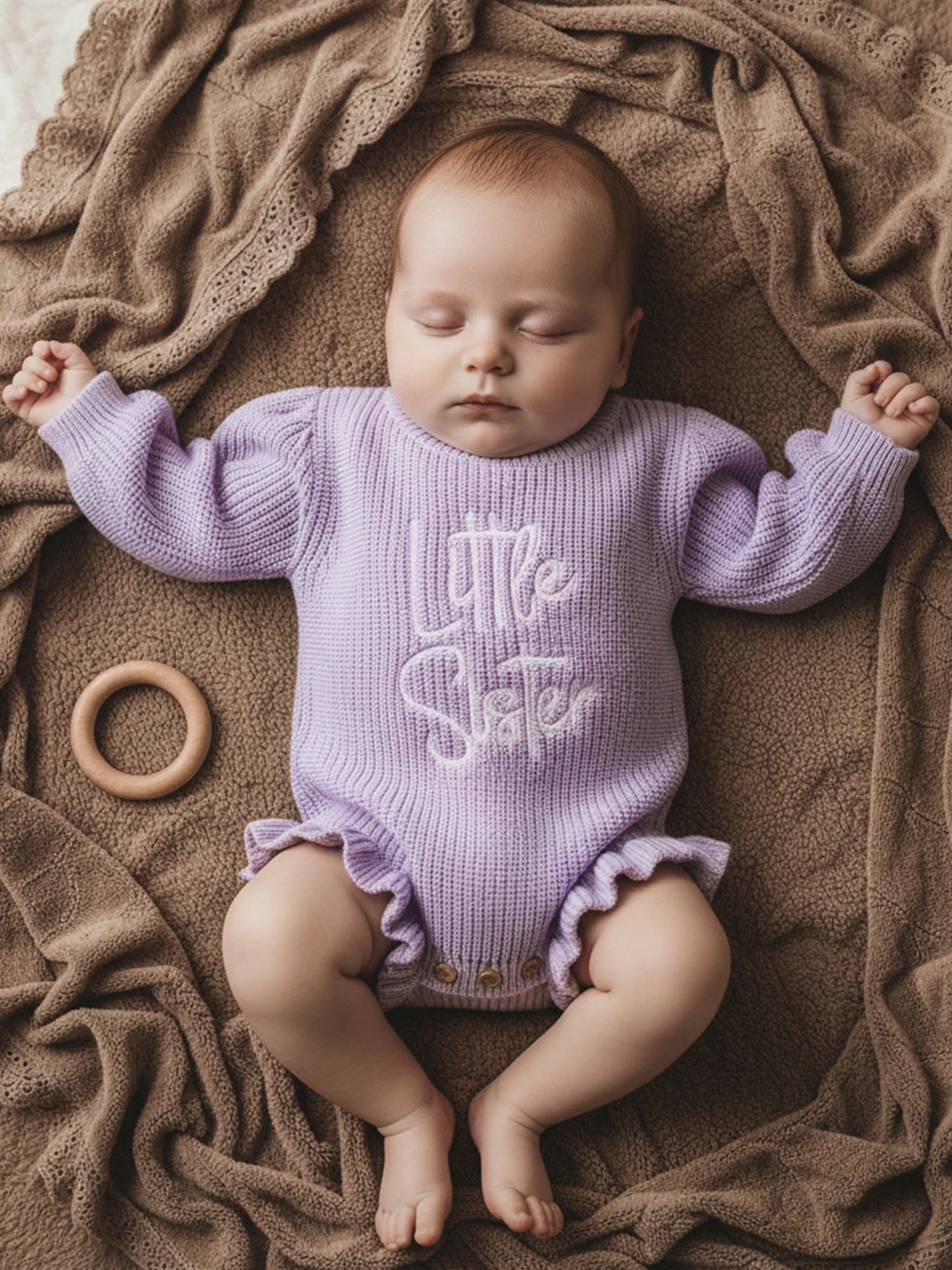 Letter Embroidery Long Sleeve Sweater Romper (0-12M)
