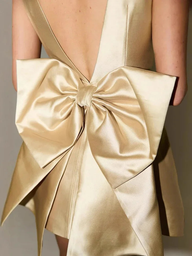 Women's Elegant Backless Bows Sleeveless High Waist Mini Dress