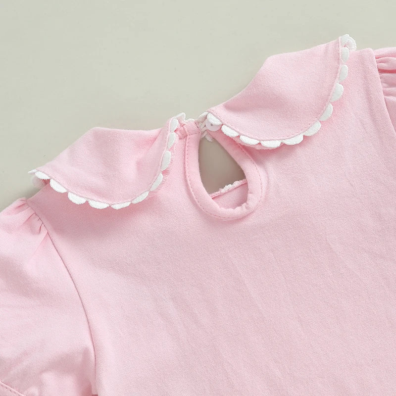 0-6Y Kids Girls Summer Casual  Short Sleeve Doll Collar Pullover Top