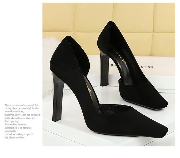 Women's 10.5 CM Heels Square Head Pumps Block Heels