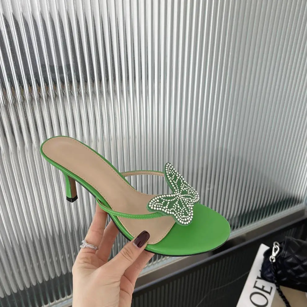Women's Butterfly Flip Flops - High Heel Beach Sandals