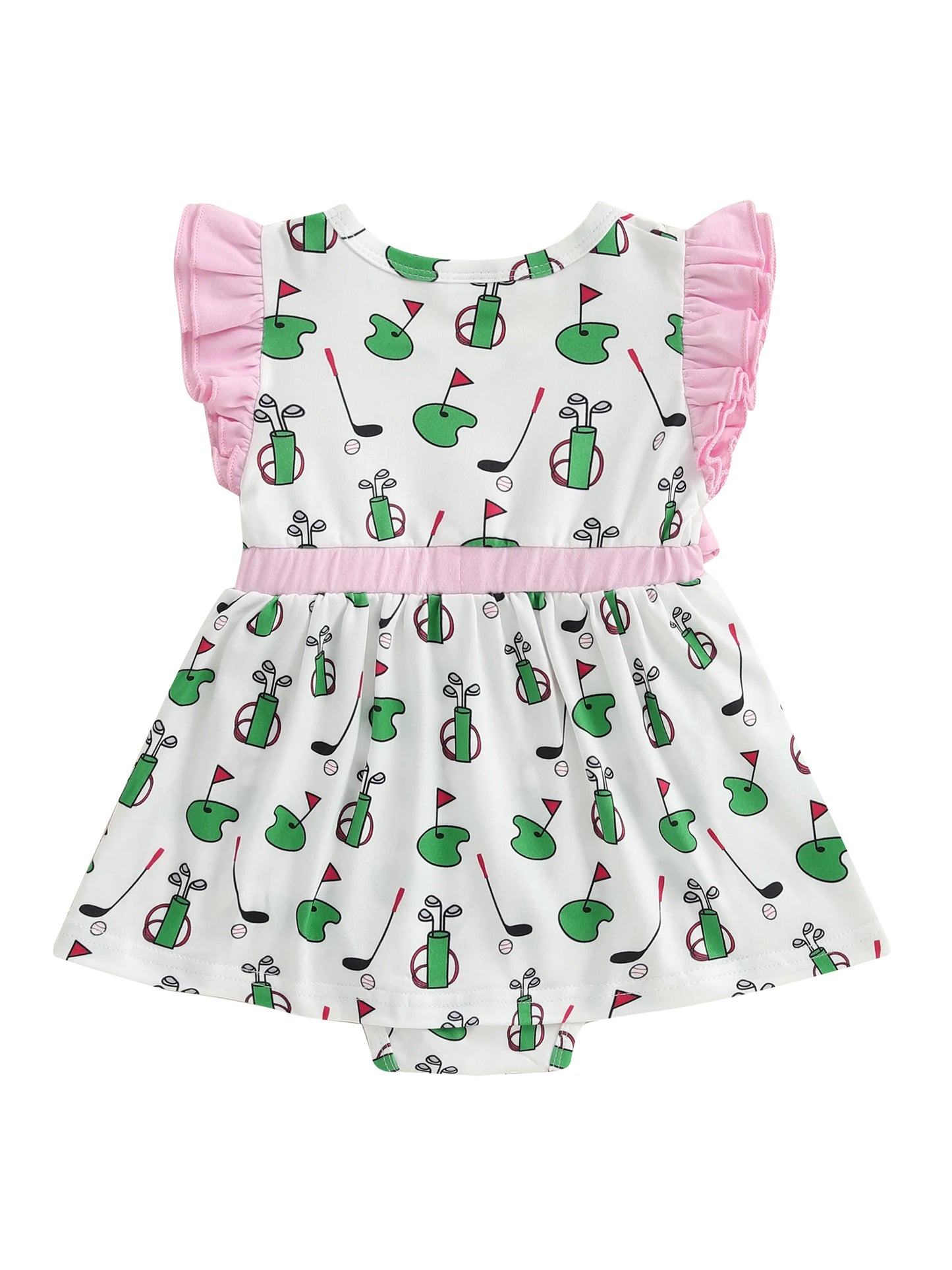 Baby Girls' Romper Dress - Golf Print Bowknot Ruffles Fly Sleeve Bodysuit