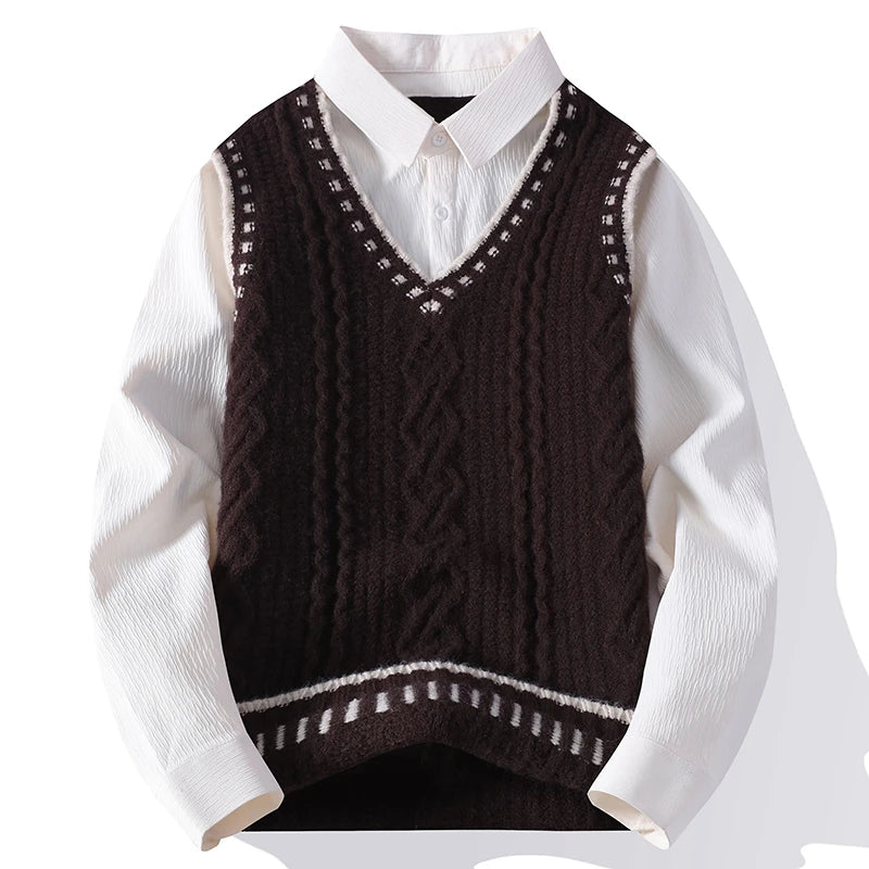 Men's Turn-Down Collar Knit Sweater