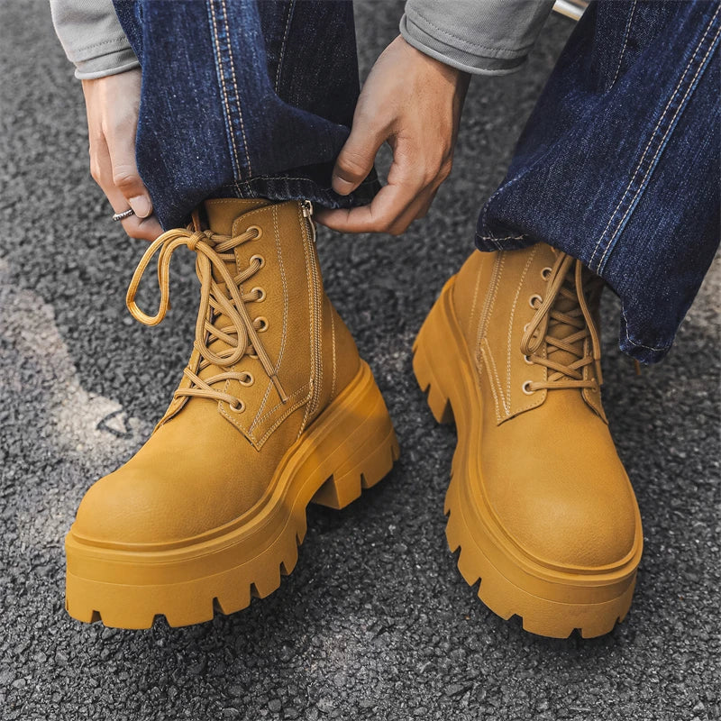 Men’s Platform Lace Up Plush Chunky High Top Ankle Boots