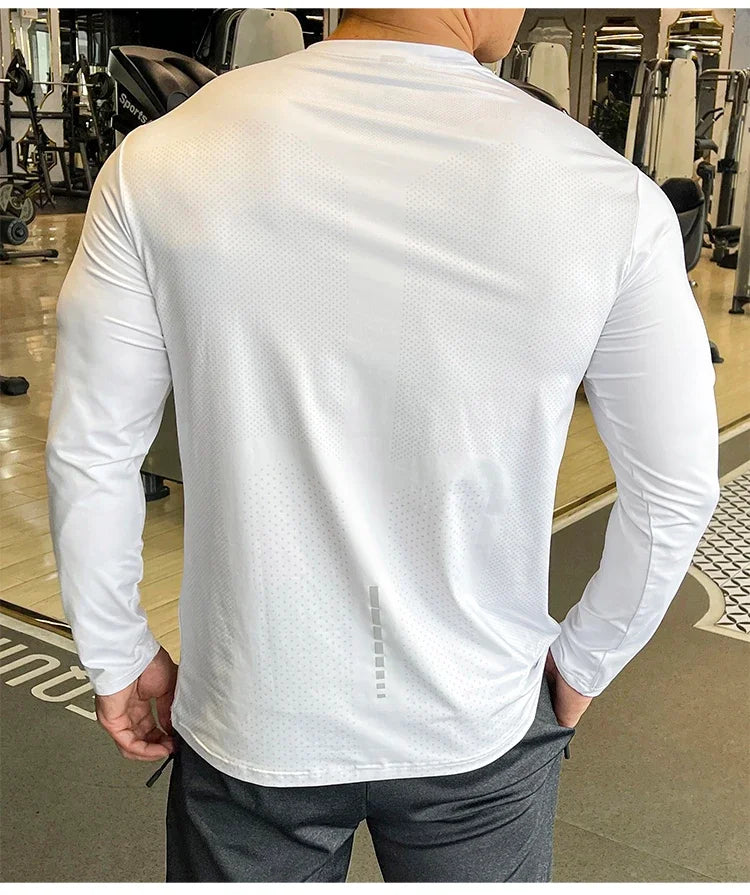 Men's Sports Fitness Long Sleeve Outdoor Badminton Quick Dry Training Casual Thin Running Top Bodybuilding Sportswear T-Shirt