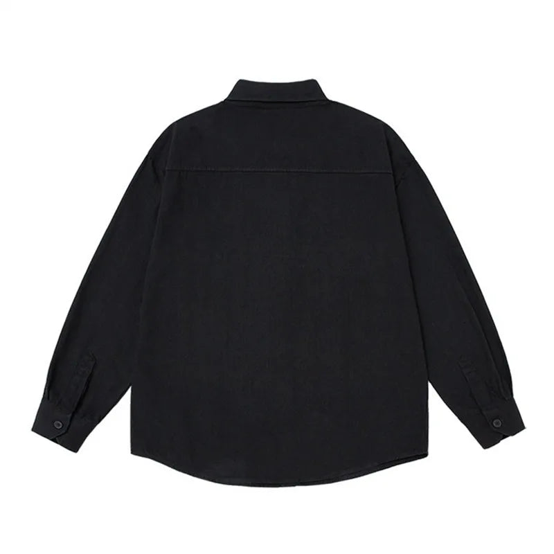 Men's Cotton Casual Spring Autumn Long Sleeve Canvas Loose Turn Down Collar Shirt