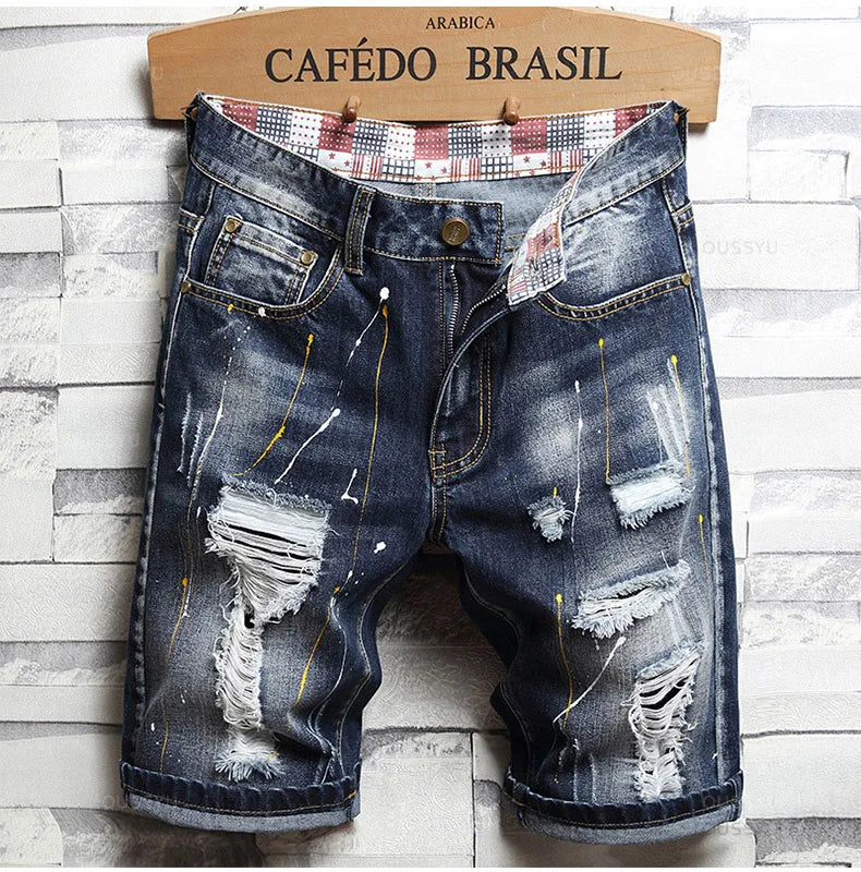 Men's Ripped Hole Denim Shorts