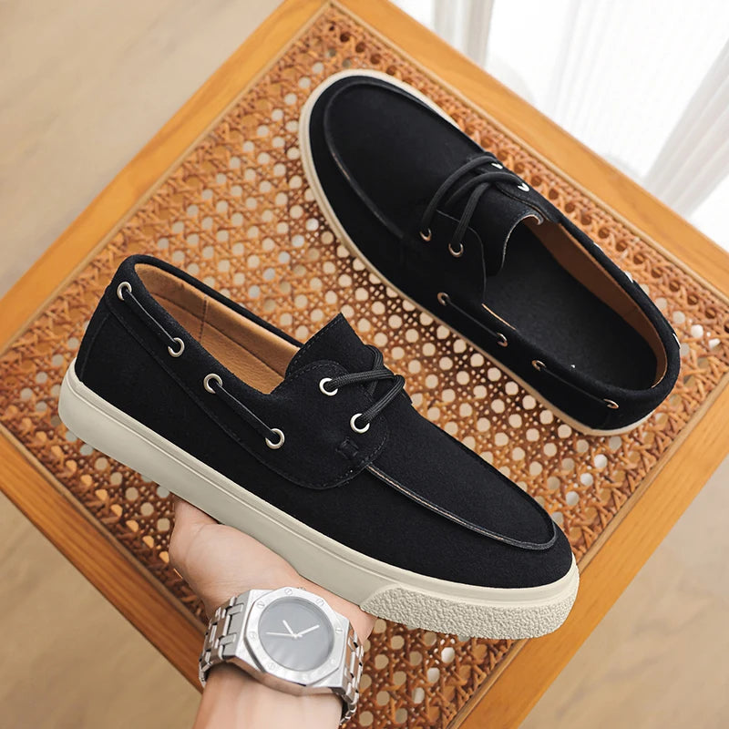 Slip-On Leather Sneakers - Men's Breathable Skateboard & Tennis Loafers