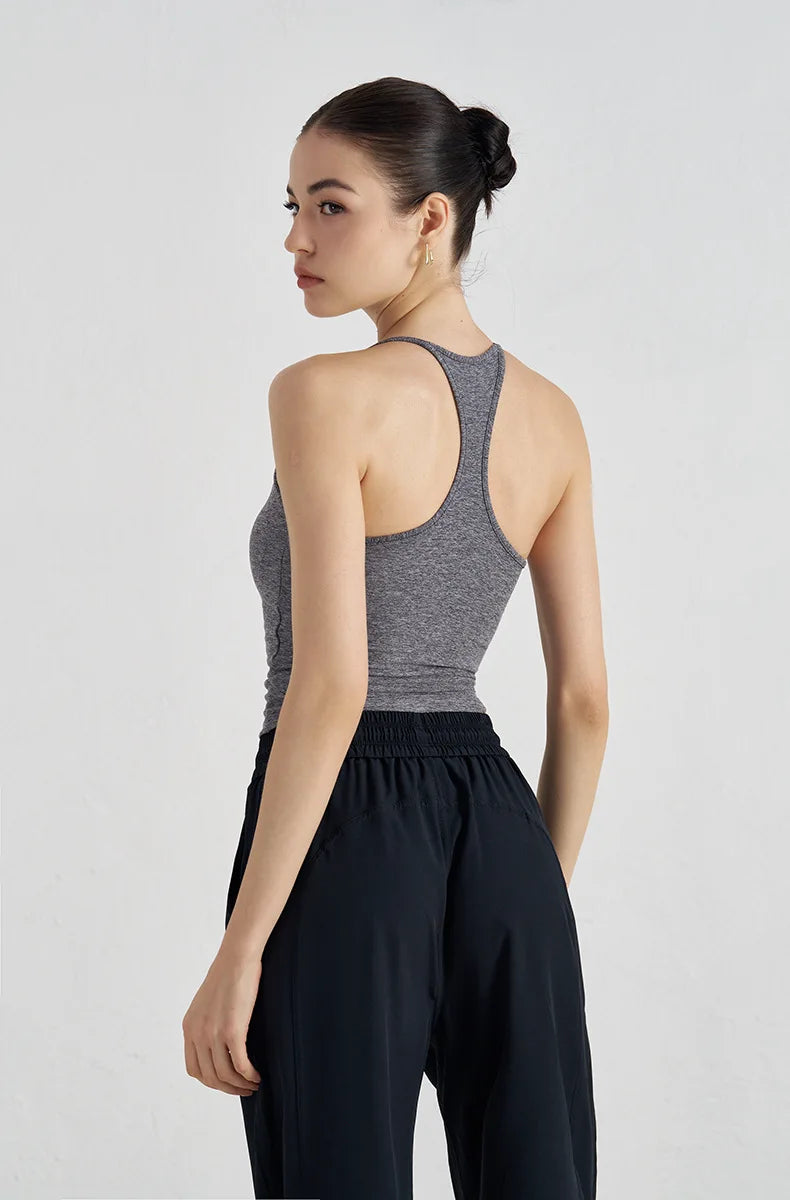 High Support Sports Bra with Fixed Cups - Breathable Nylon Fitness Top