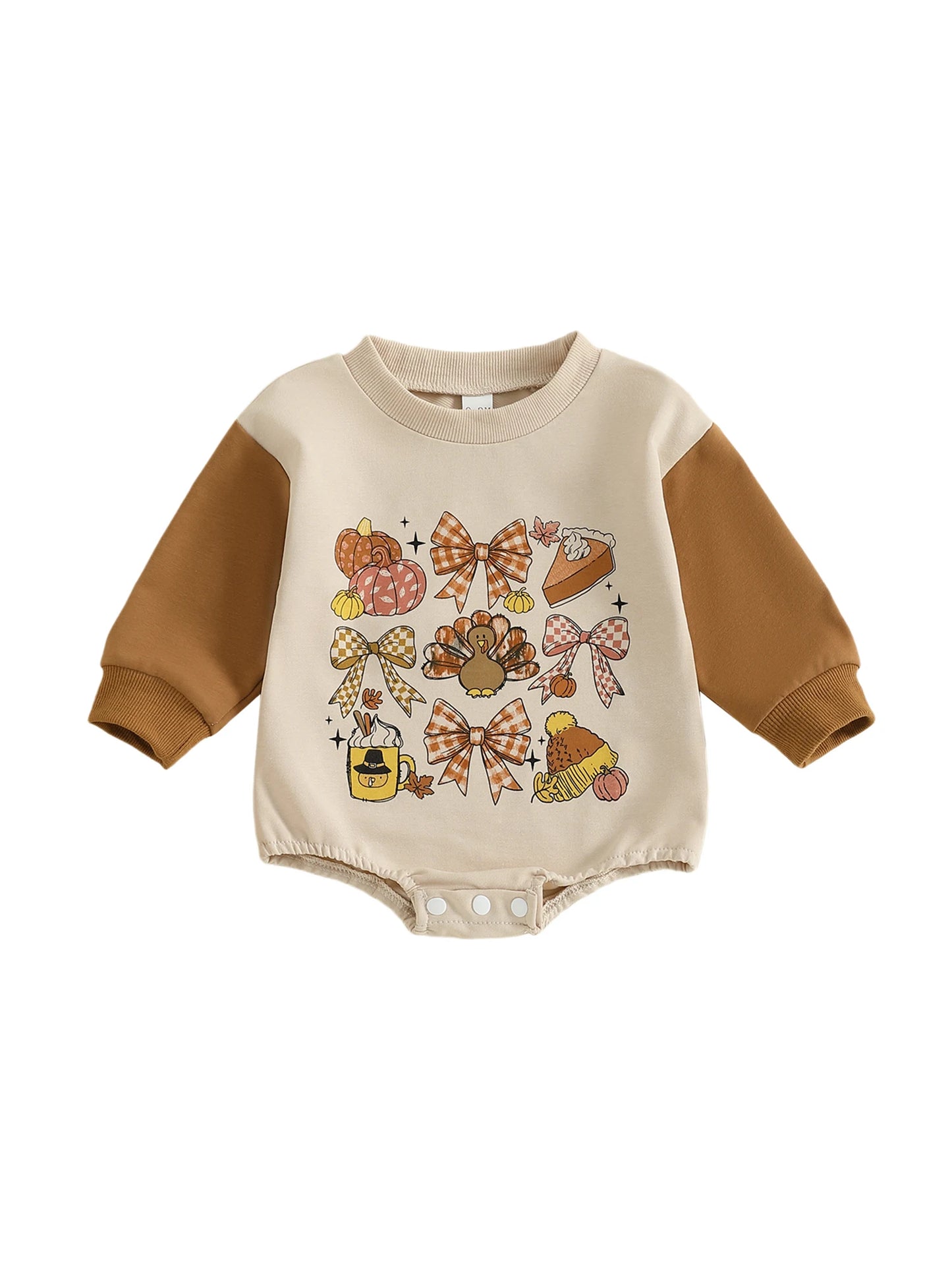 Baby Thanksgiving Romper - Bow Turkey Print Long Sleeve Bodysuit