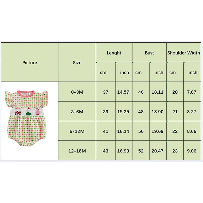 Baby Girls Car Embroidery Romper - Ruffles Fly Sleeve Smocked Jumpsuit (0-18M)