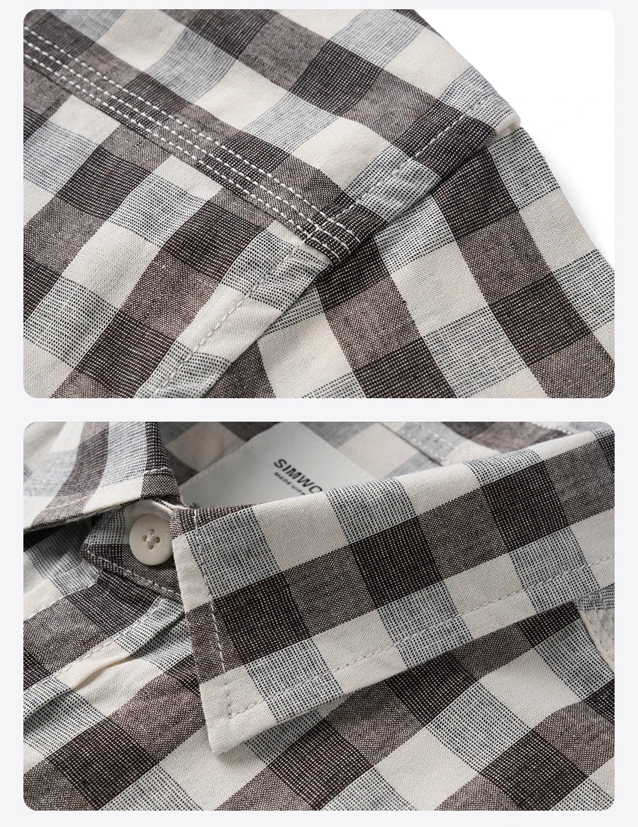 Oversized Linen Cotton Plaid Shirt - Casual Relaxed Fit