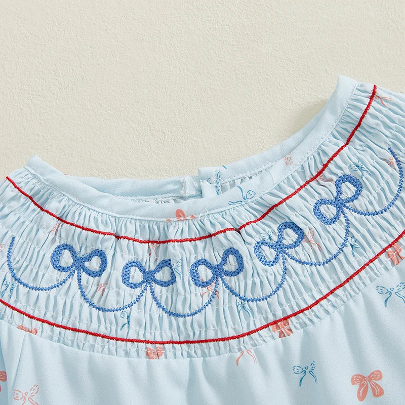 Baby Girls Casual Romper - Long Sleeve Embroidery Bow Print Jumpsuit