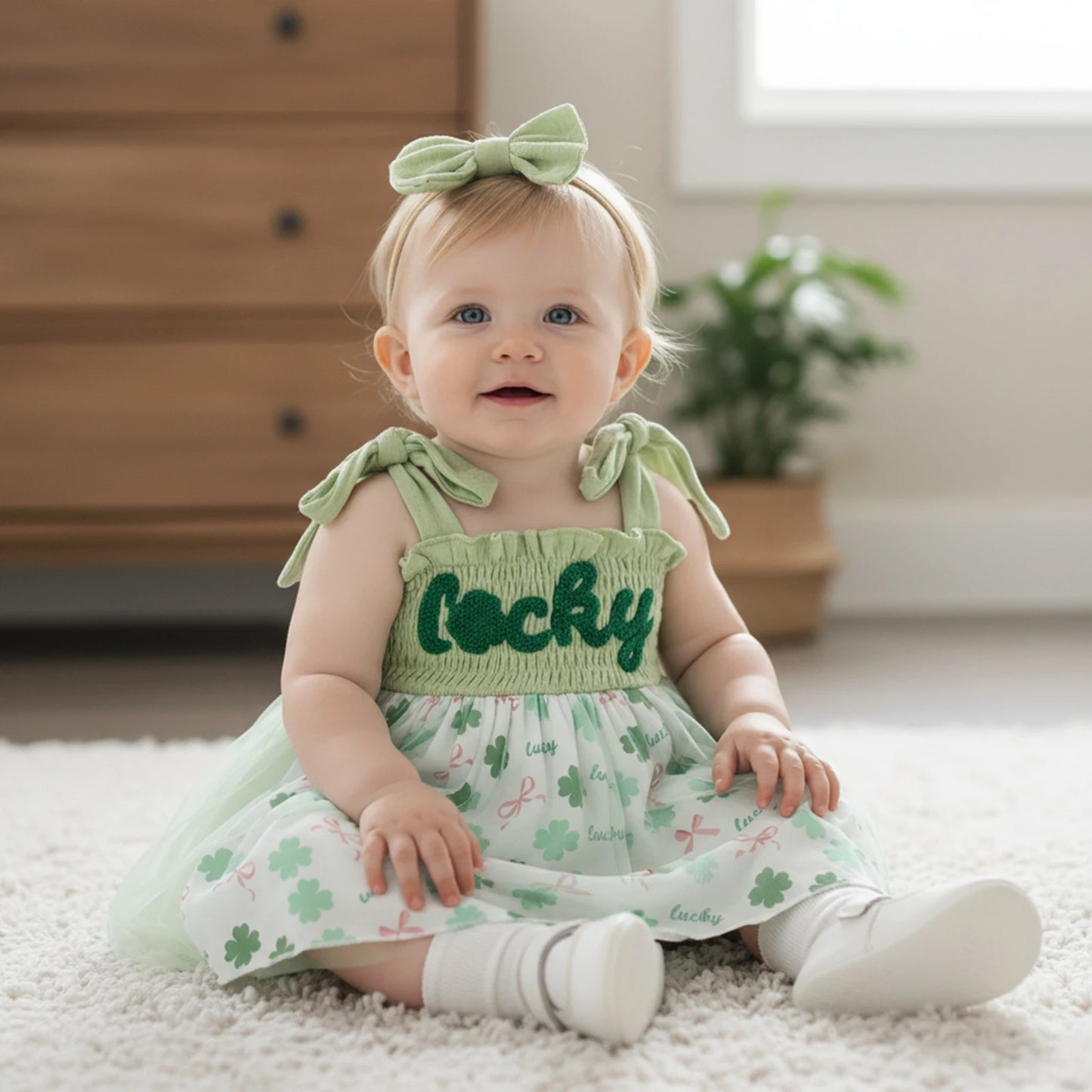 Baby Girls' Letter Embroidery Romper Dress & Headband Set