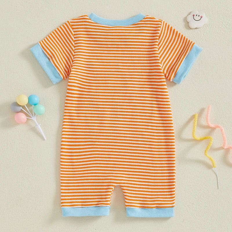 Baby Boys Girls Jumpsuits Short Sleeve Crew Neck  Embroidery Rompers Newborn Playsuit