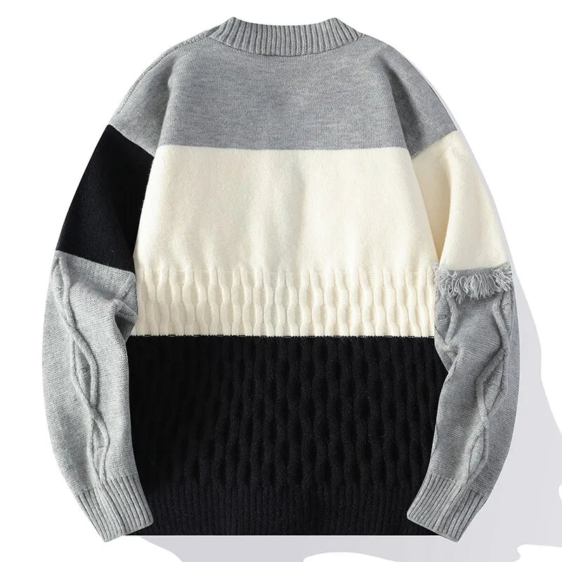 Men's Patchwork Knit Cardigan Sweater - Casual Loose Sweatercoat Jacket