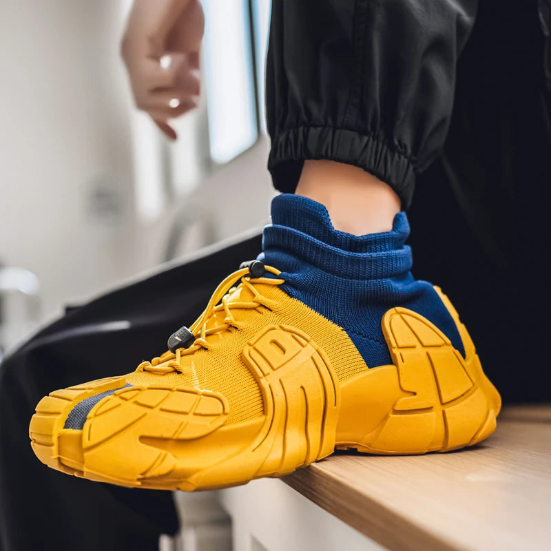 Men's Mesh High-Top Running Sneakers - Slip-On Sports Shoes