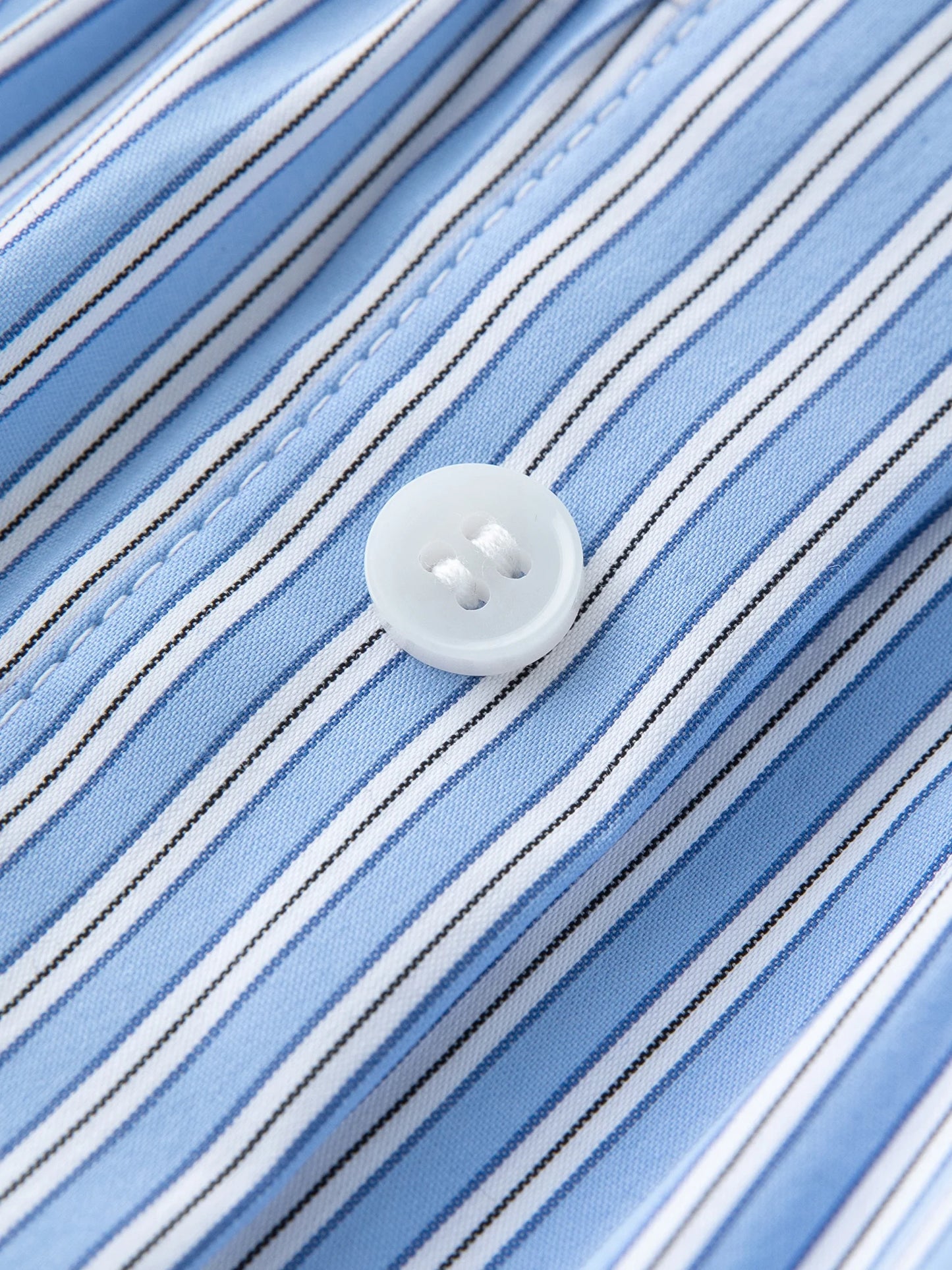 Plus Size Striped Shirt & Skirt Set with Wooden Collar Detail