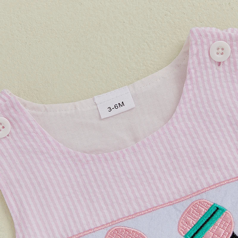 Striped Sleeveless Romper with Cartoon Embroidery - Baby & Toddler
