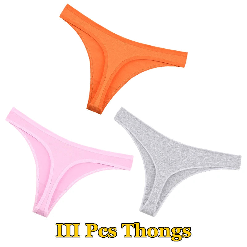 3Pcs Cotton Thongs  Pantie Low Waist Comfortable Underwear Breathable G-string Soft Lingerie