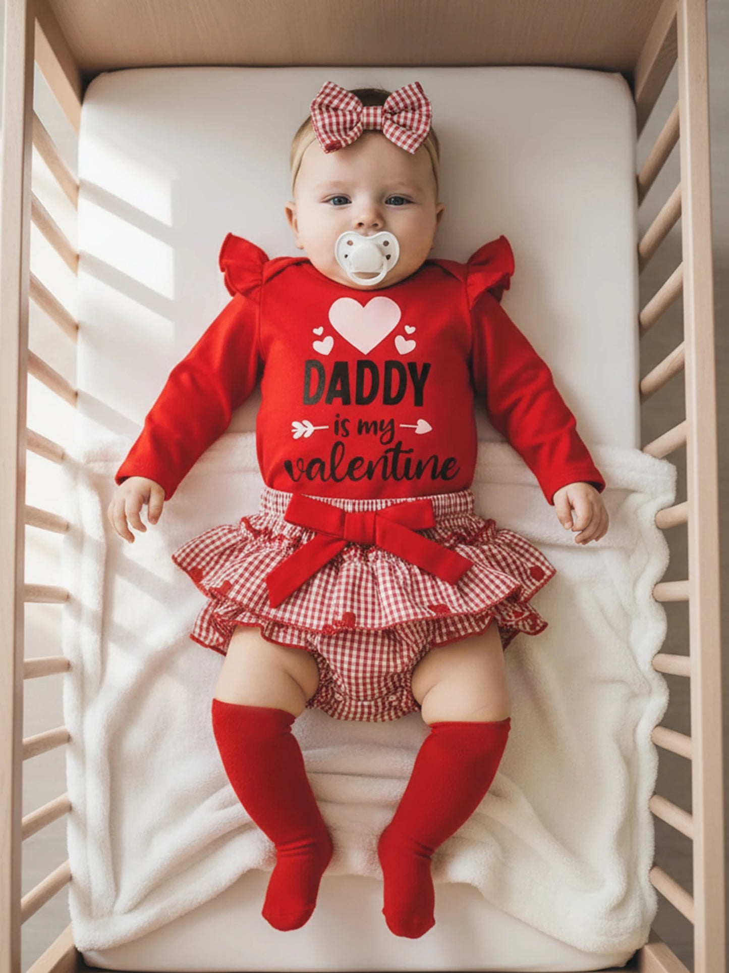 Baby Valentine's Day 4-Piece Outfit Set - Romper, Skirt, Leg Warmers & Headband