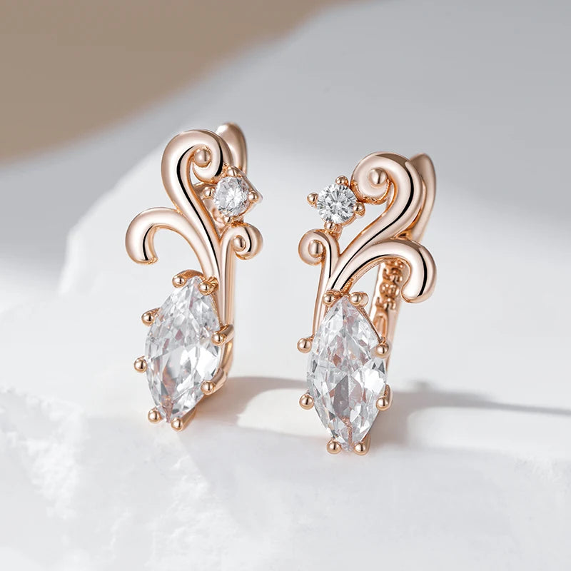 Women's 585 Rose Gold Colour Crystal Flower  Rhombus Natural Zircon English Earrings