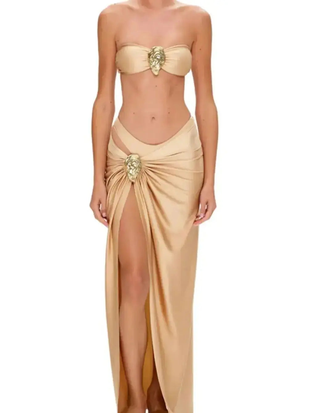 High Waist Bandage Bikini Set with Skirt - Push Up Swimwear